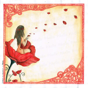 carte fée coquelicot, peinture, carte d'anniversaire, remerciement, naissance
