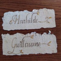 Marques place calligraphiés à la plume d"oie sur papier fait main marque place de mariage
