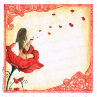 carte fée coquelicot, peinture, carte d'anniversaire, remerciement, naissance