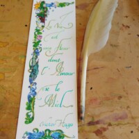 Impression d'Art sur papier recyclé, calligraphie à la plume d'oie